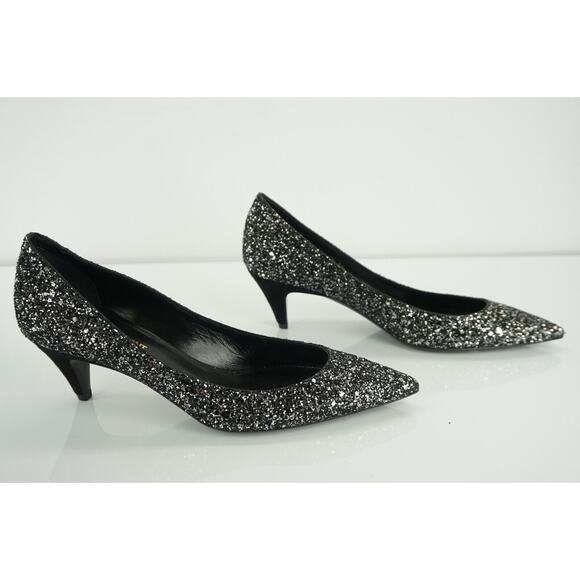Saint Laurent Charlotte 55MM Super Black Glitter Pointy Toe Pumps - Picture 10 of 12